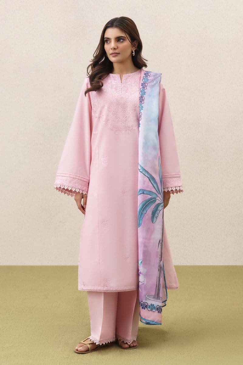 3 Piece Embroidered Lawn Suit - Petal Blush Unstitched thumbnail
