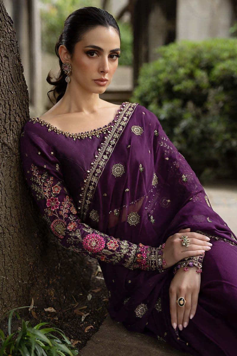 Unstitched Embroidered Chiffon Saree thumbnail