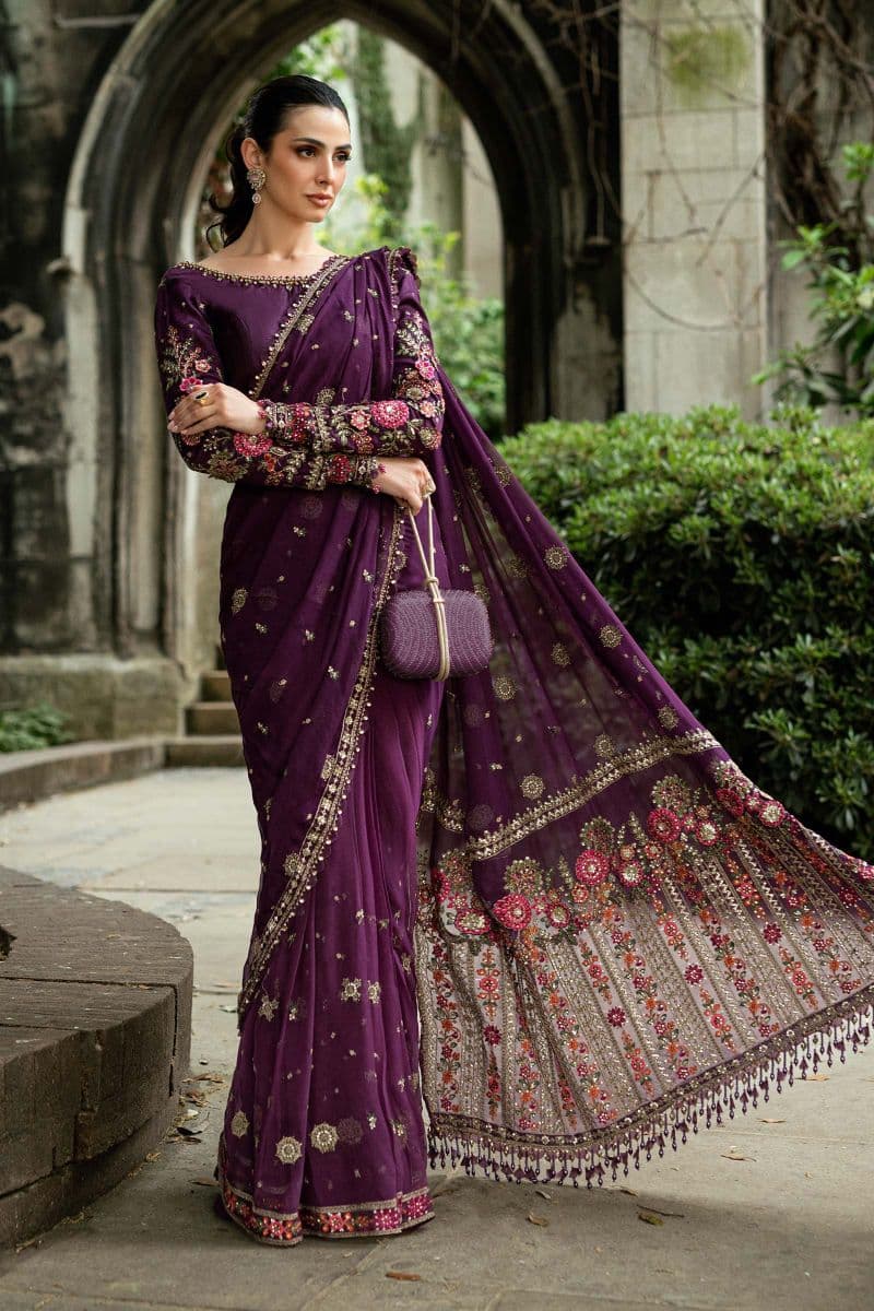 Unstitched Embroidered Chiffon Saree thumbnail