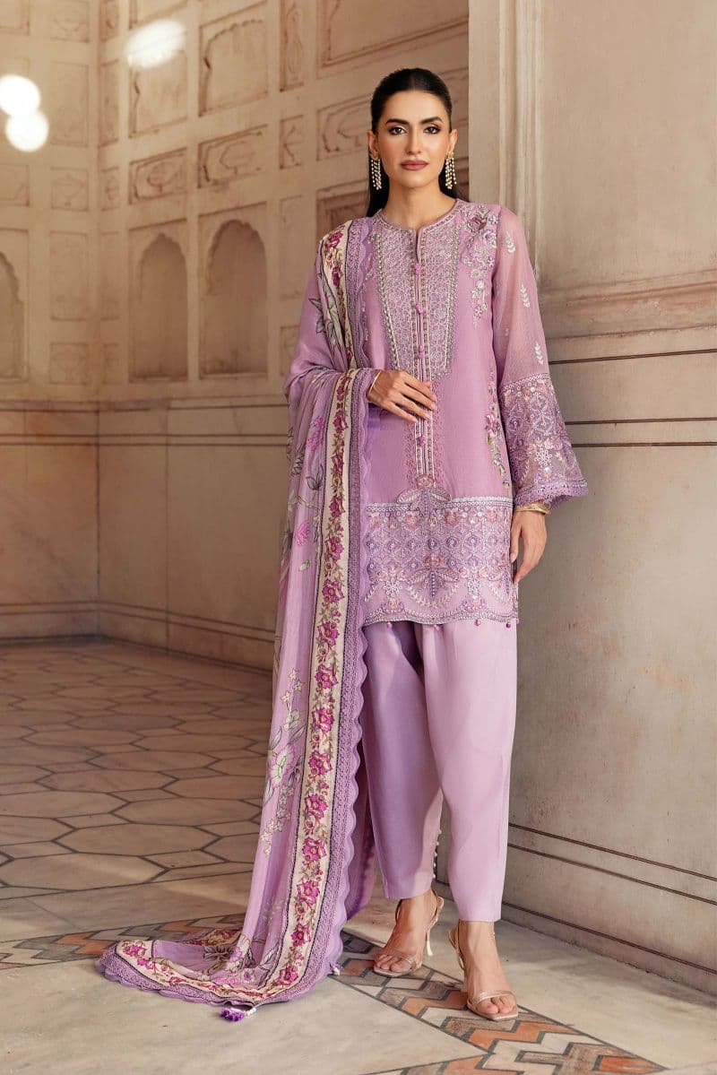 3 Pc Unstitched Embroidered Silk Cotton Net Suit thumbnail