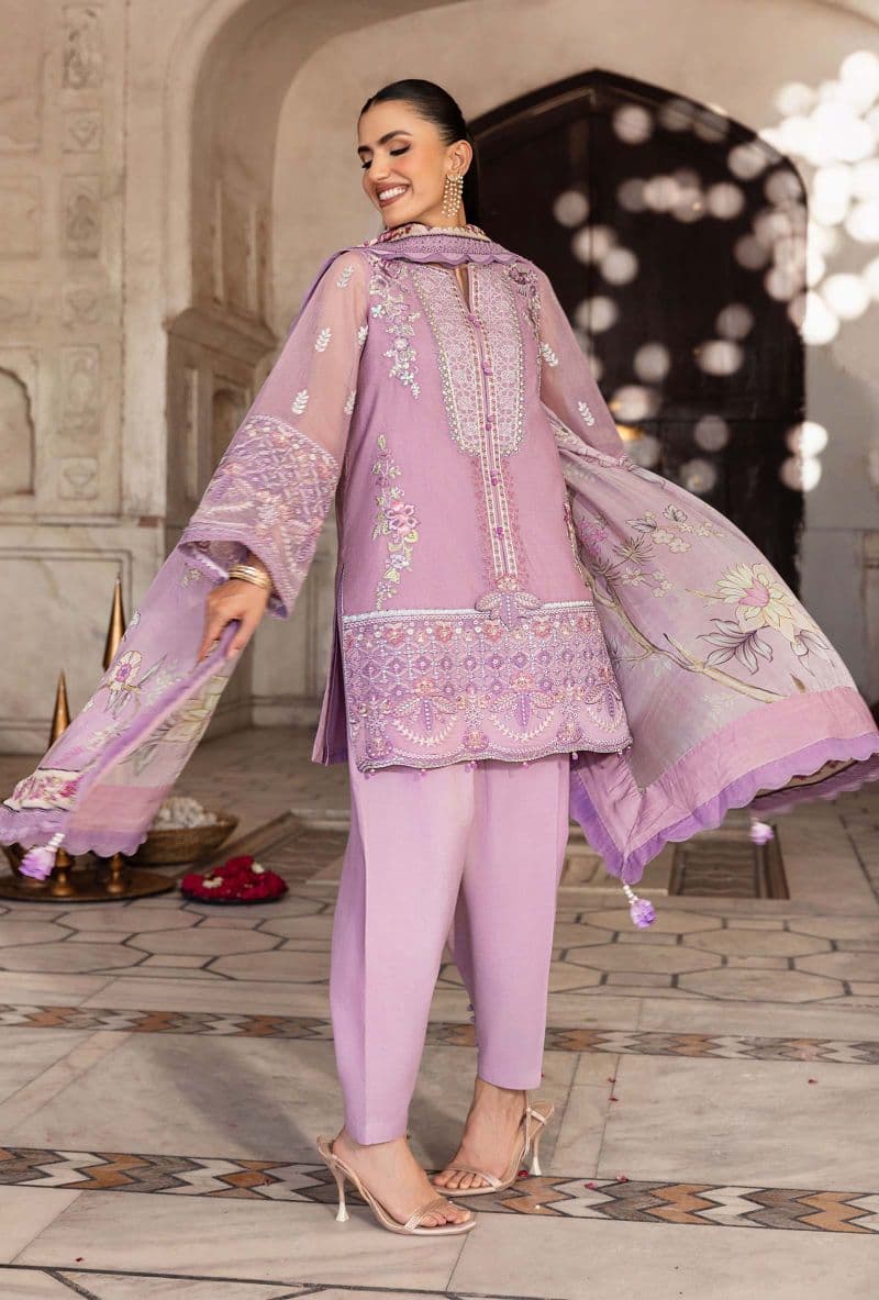 3 Pc Unstitched Embroidered Silk Cotton Net Suit thumbnail