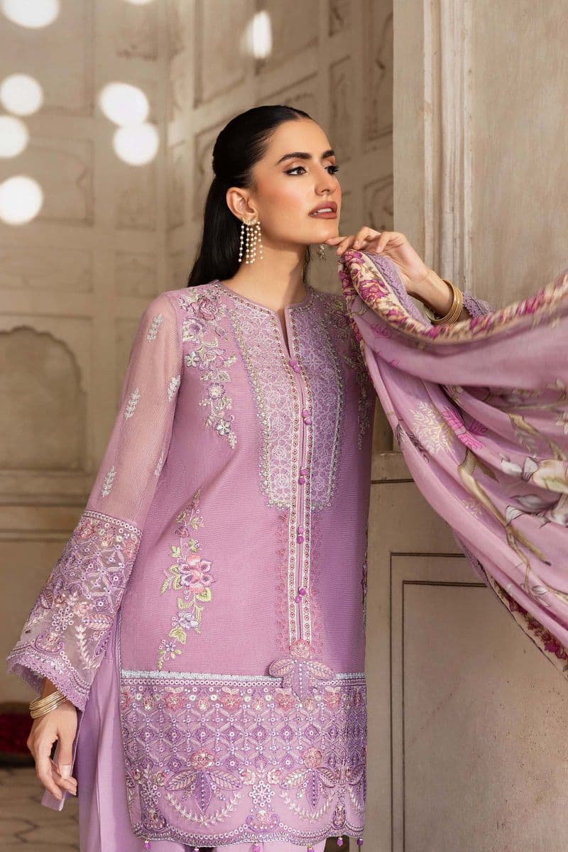 3 Pc Unstitched Embroidered Silk Cotton Net Suit thumbnail