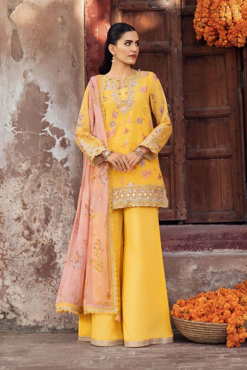 3 Pc Unstitched Embroidered Silk Cotton Net Suit thumbnail