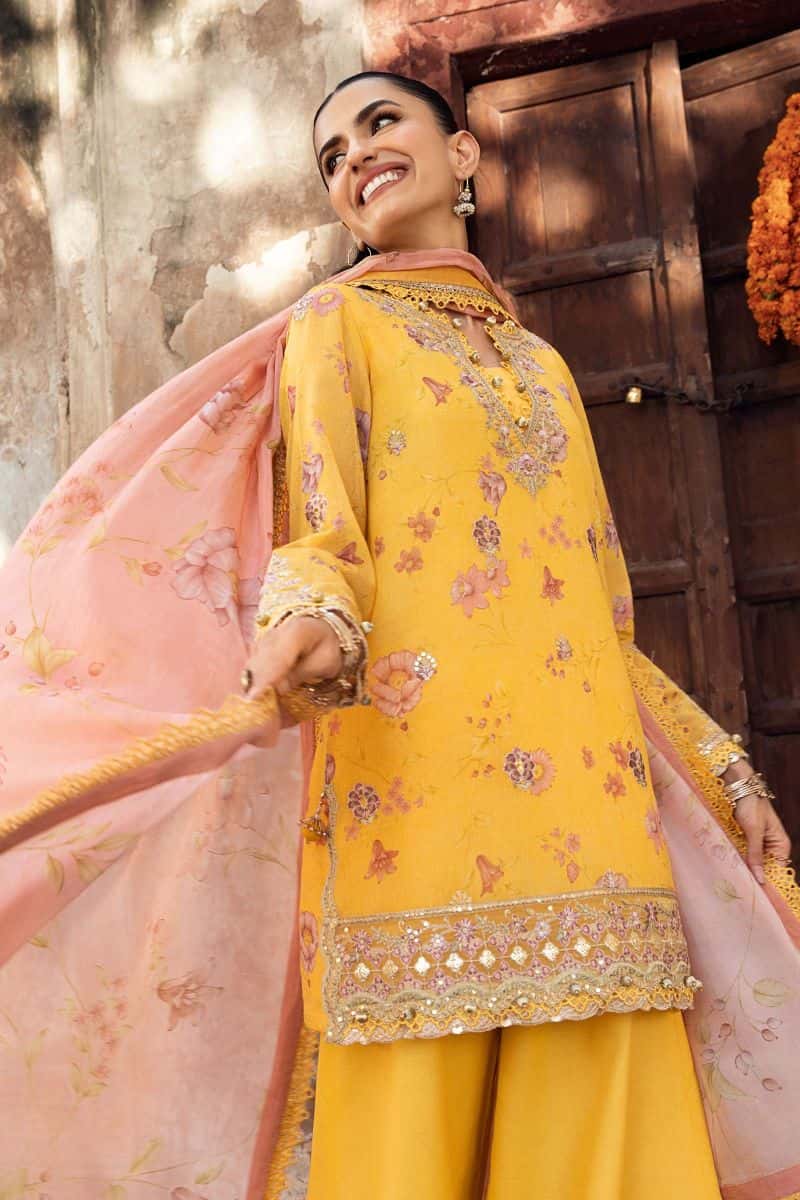 3 Pc Unstitched Embroidered Silk Cotton Net Suit - alternate view