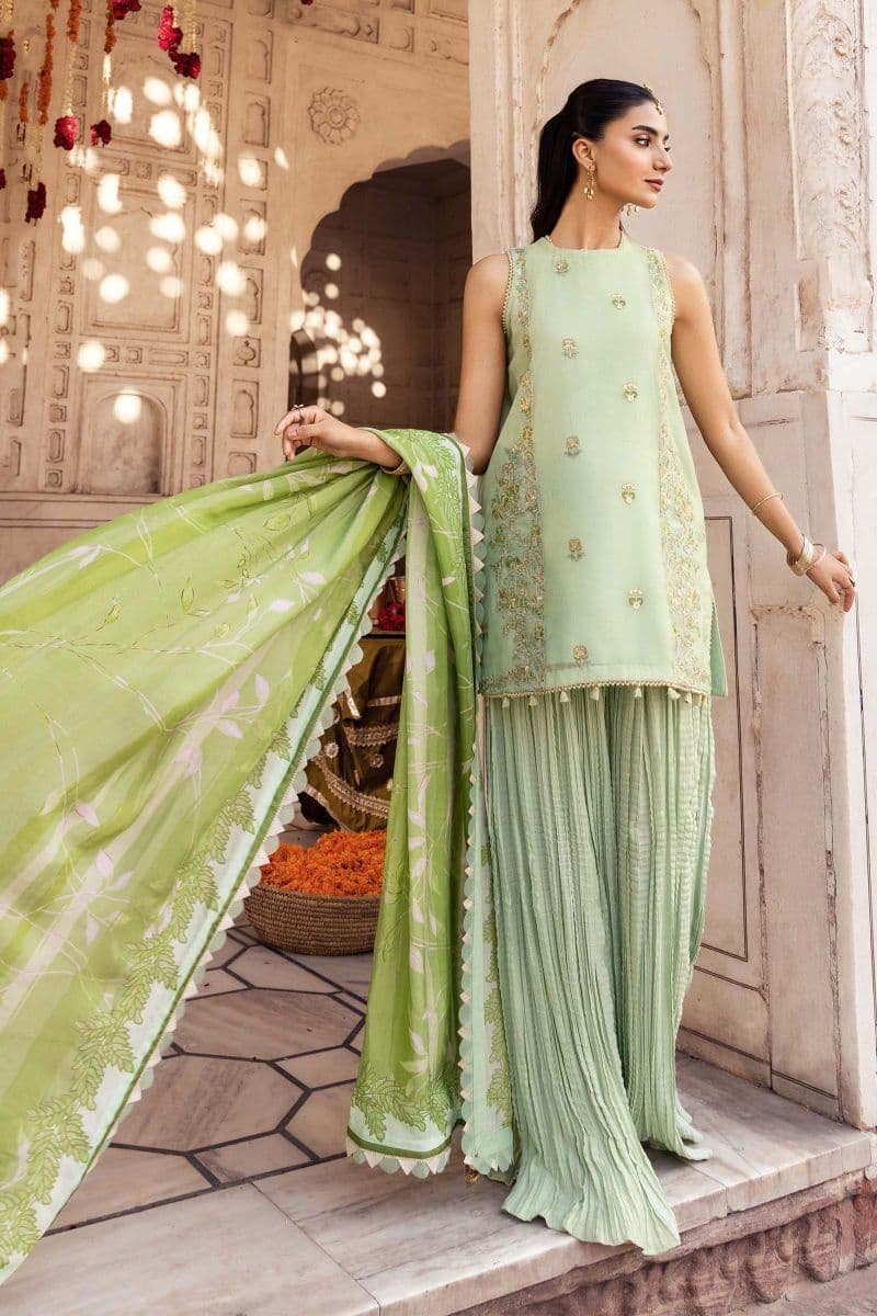 3 Pc Unstitched Embroidered Silk Cotton Net Suit thumbnail