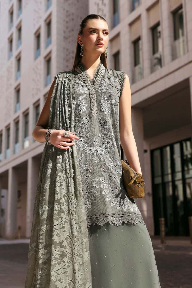 3 Piece Unstitched Embroidered Lawn Karandi Suit - alternate view
