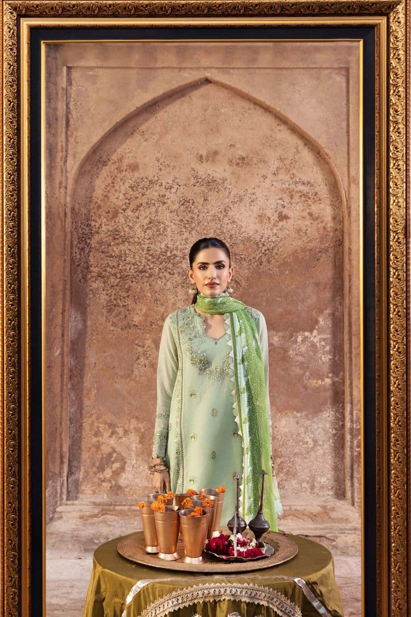 3 Pc Unstitched Embroidered Silk Cotton Net Suit thumbnail