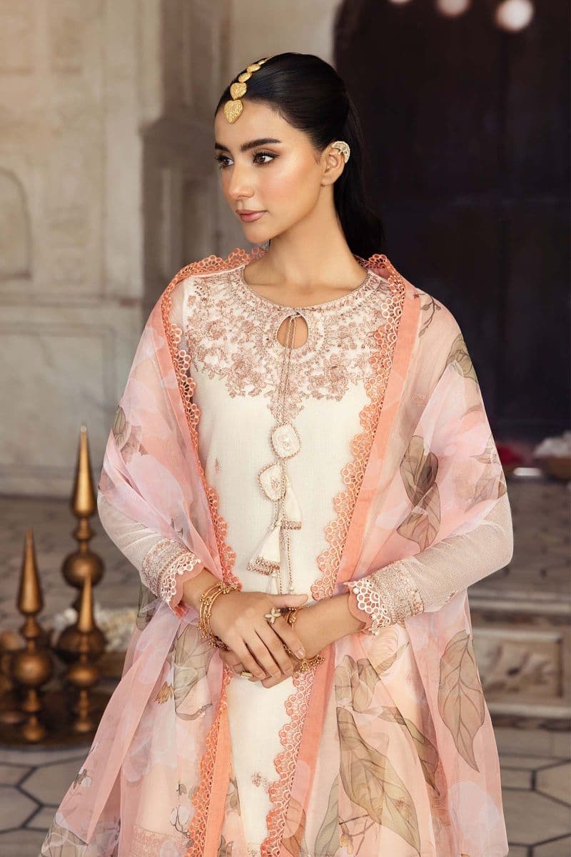 3 Pc Unstitched Embroidered Silk Cotton Net Suit thumbnail