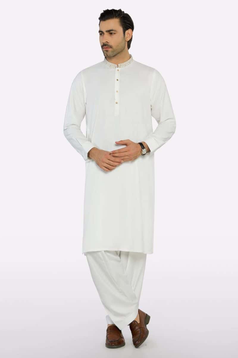 Cream Wash & Wear Shalwar Kameez - alternate view