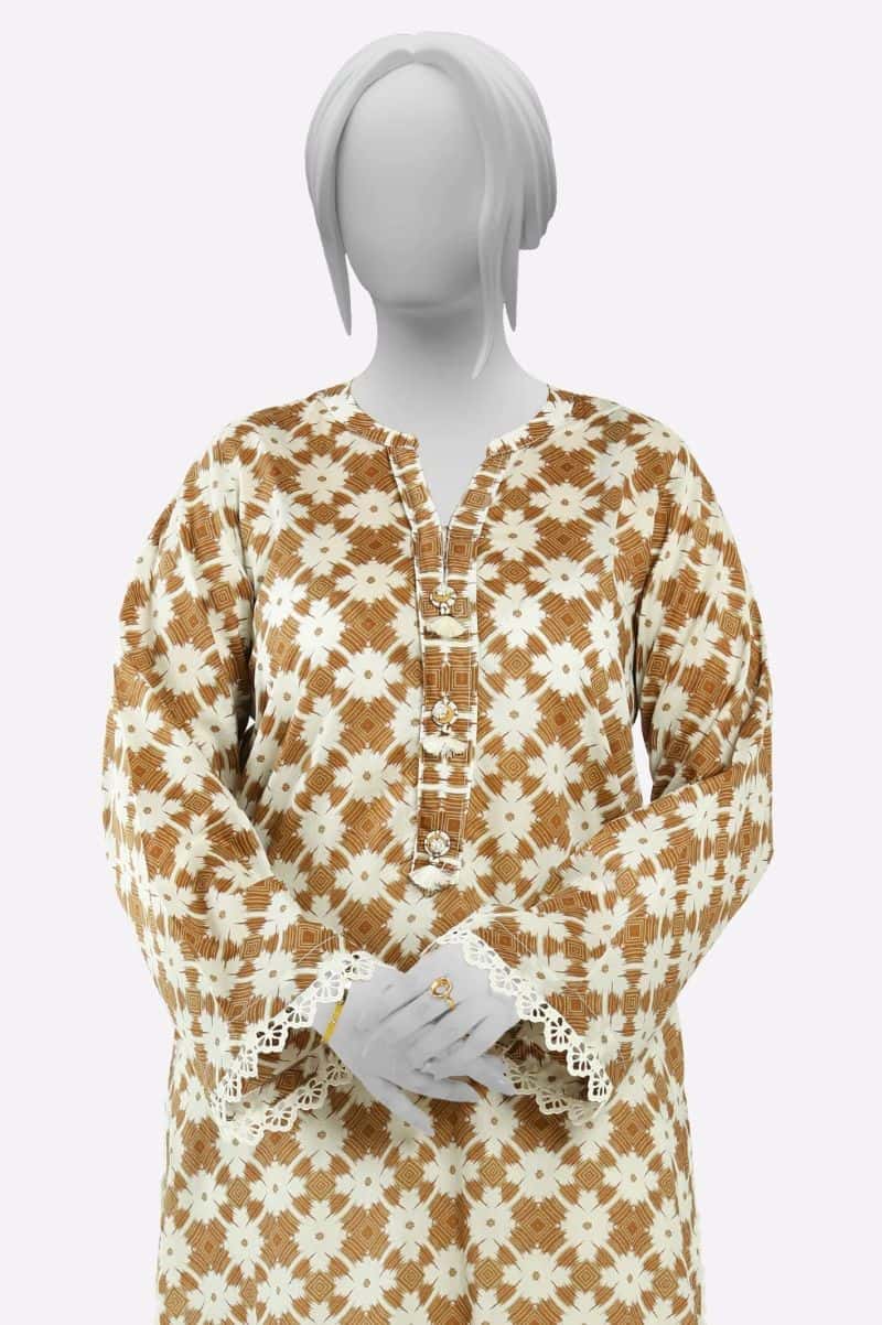 Cambric White Printed Kurti - alternate view