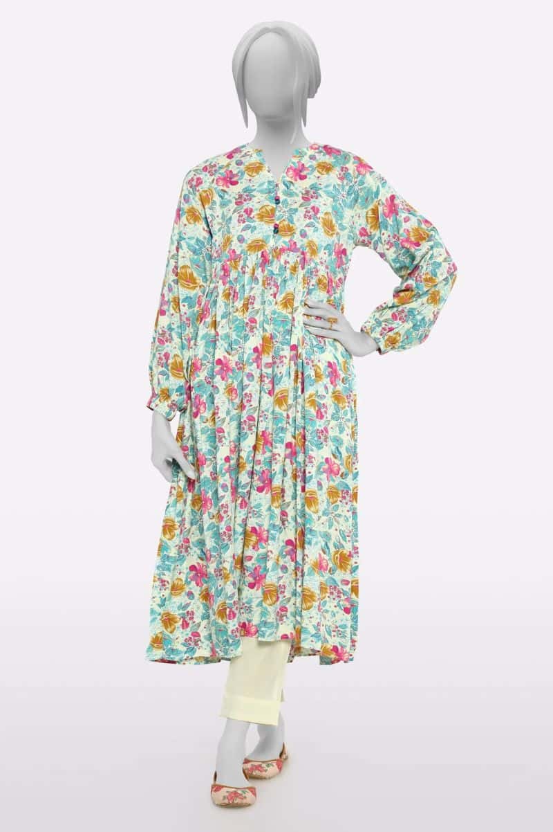 Viscose Cream Printed Kurti
