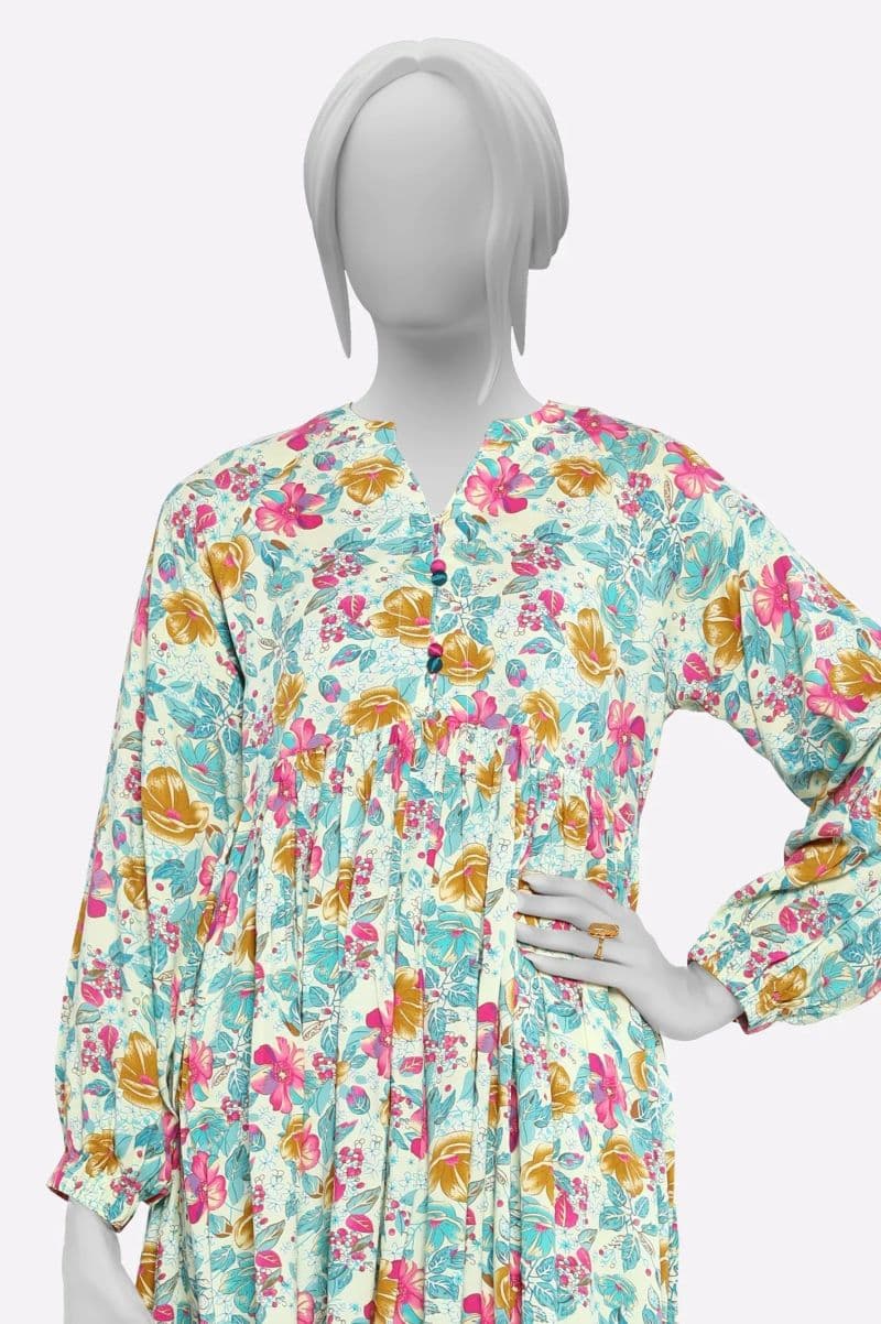 Viscose Cream Printed Kurti thumbnail