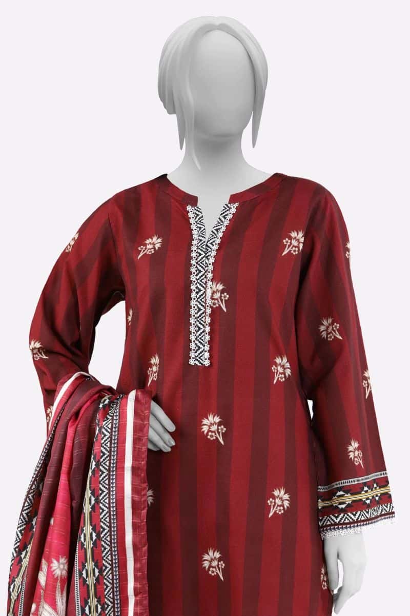 Khaddar Red Printed 3PC - alternate view