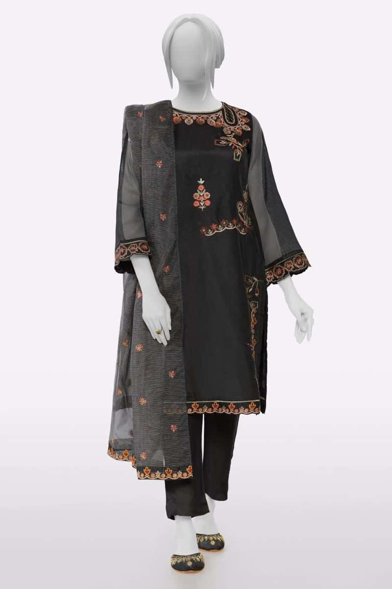Karandi Black Embroidered 3PC