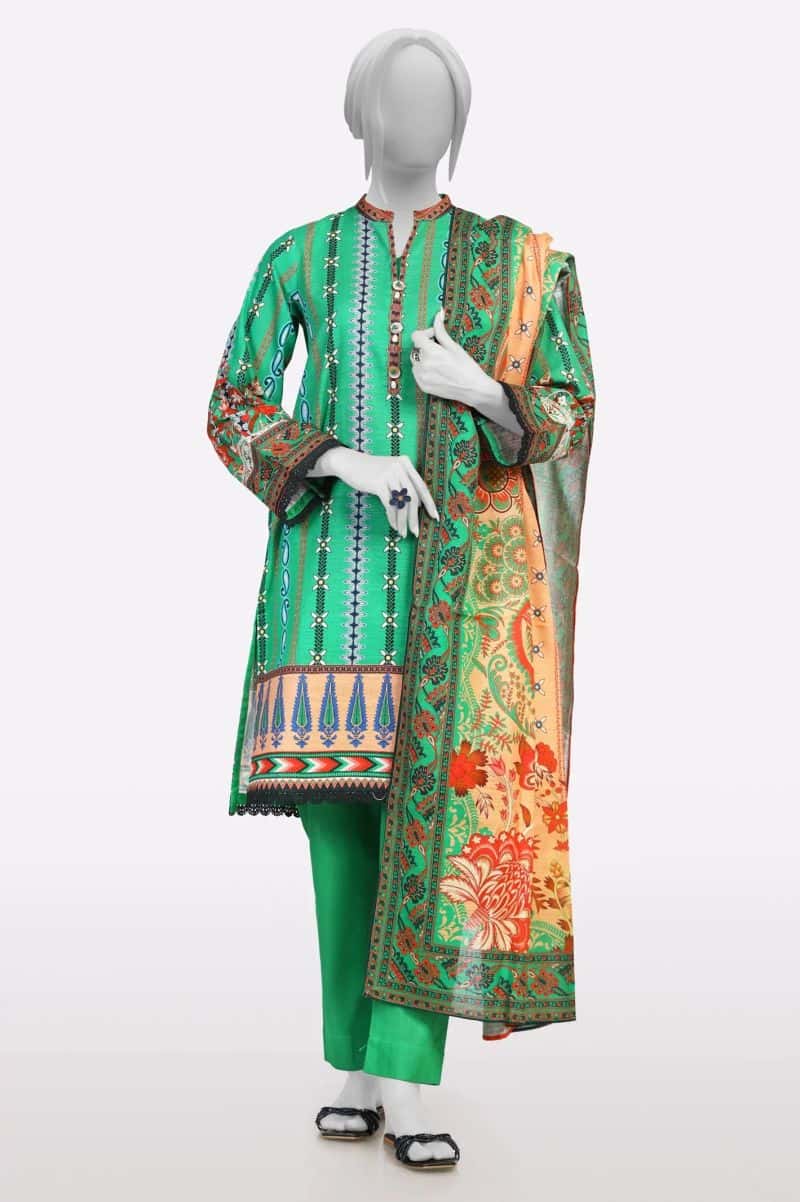 Khaddar Green Printed 3PC