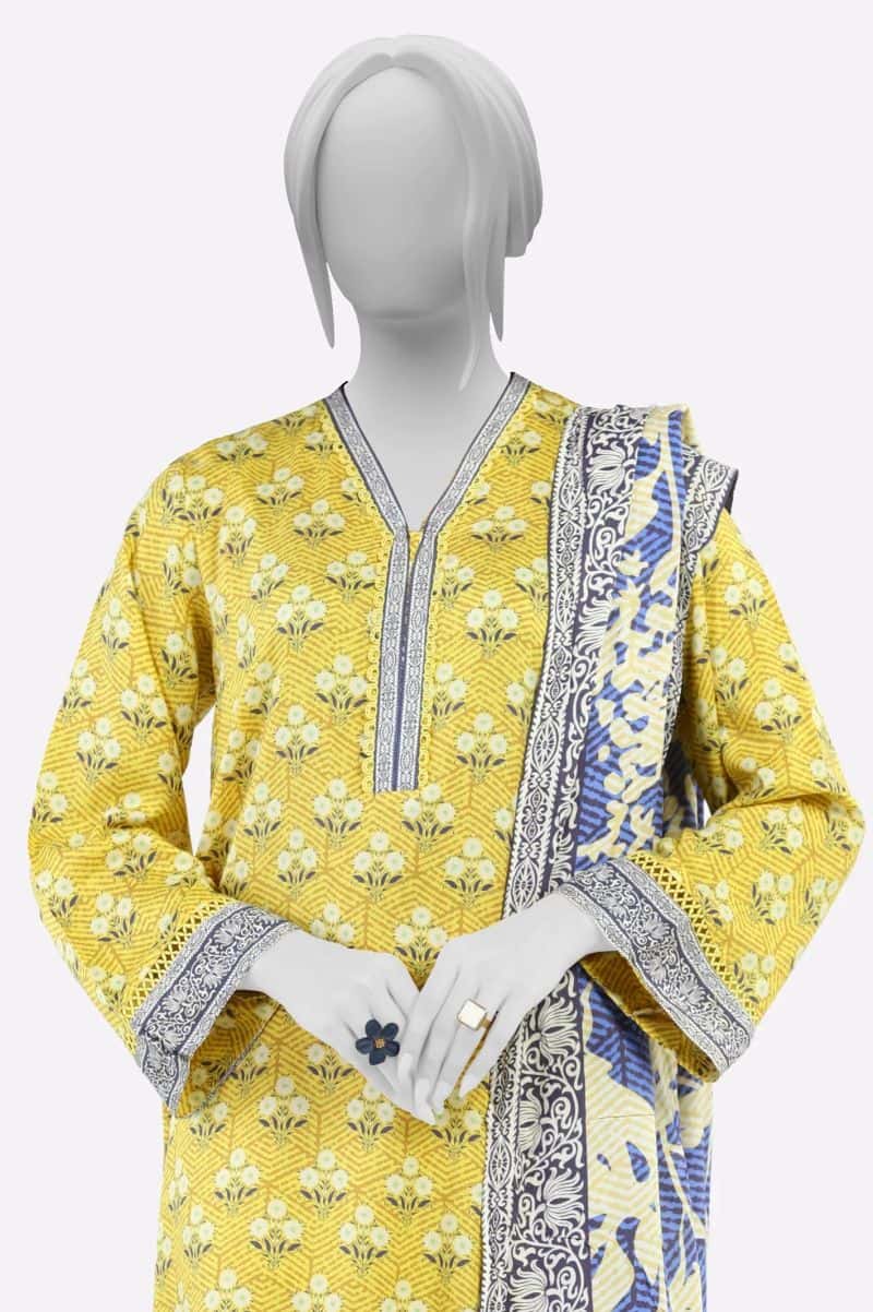 Khaddar Mustard Printed 3PC - alternate view