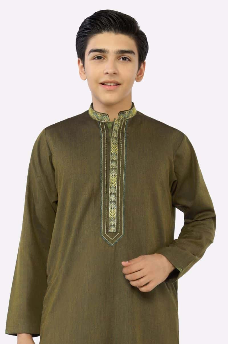 Dark Green Teens Kurta Pajama - alternate view
