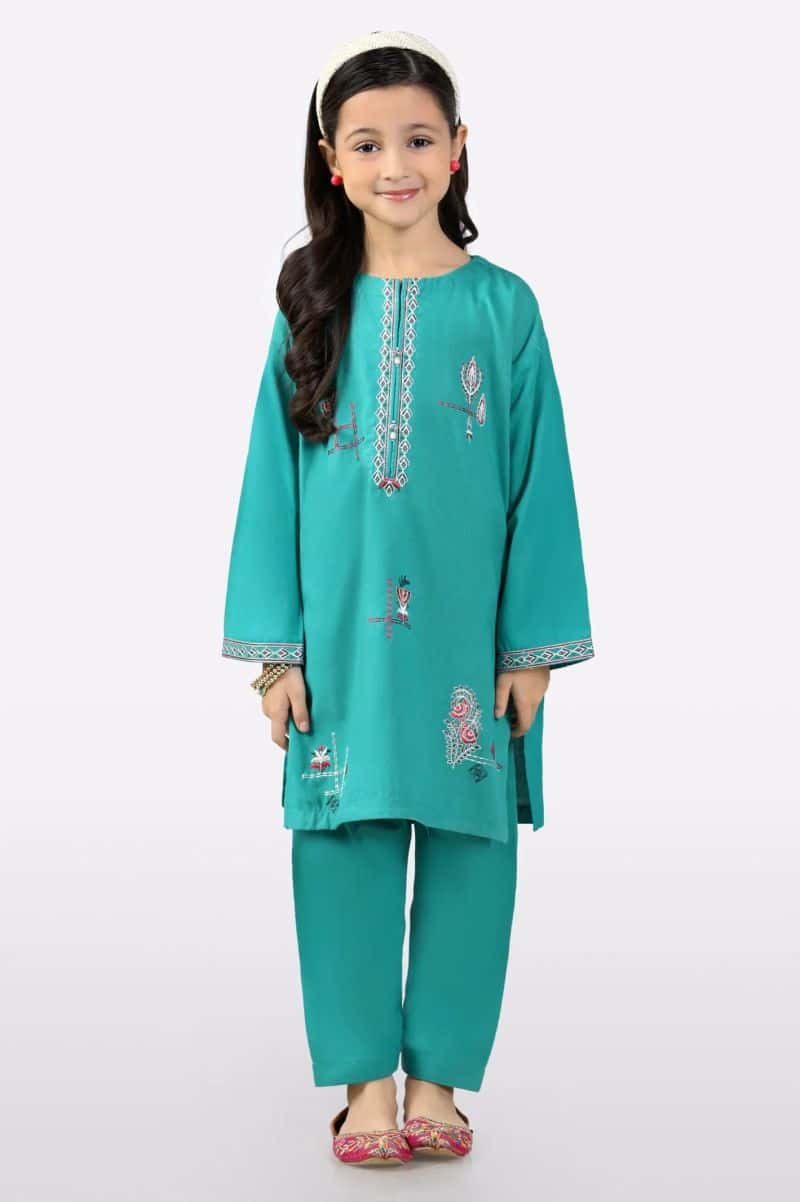Green Embroidered Girls 2PC - alternate view
