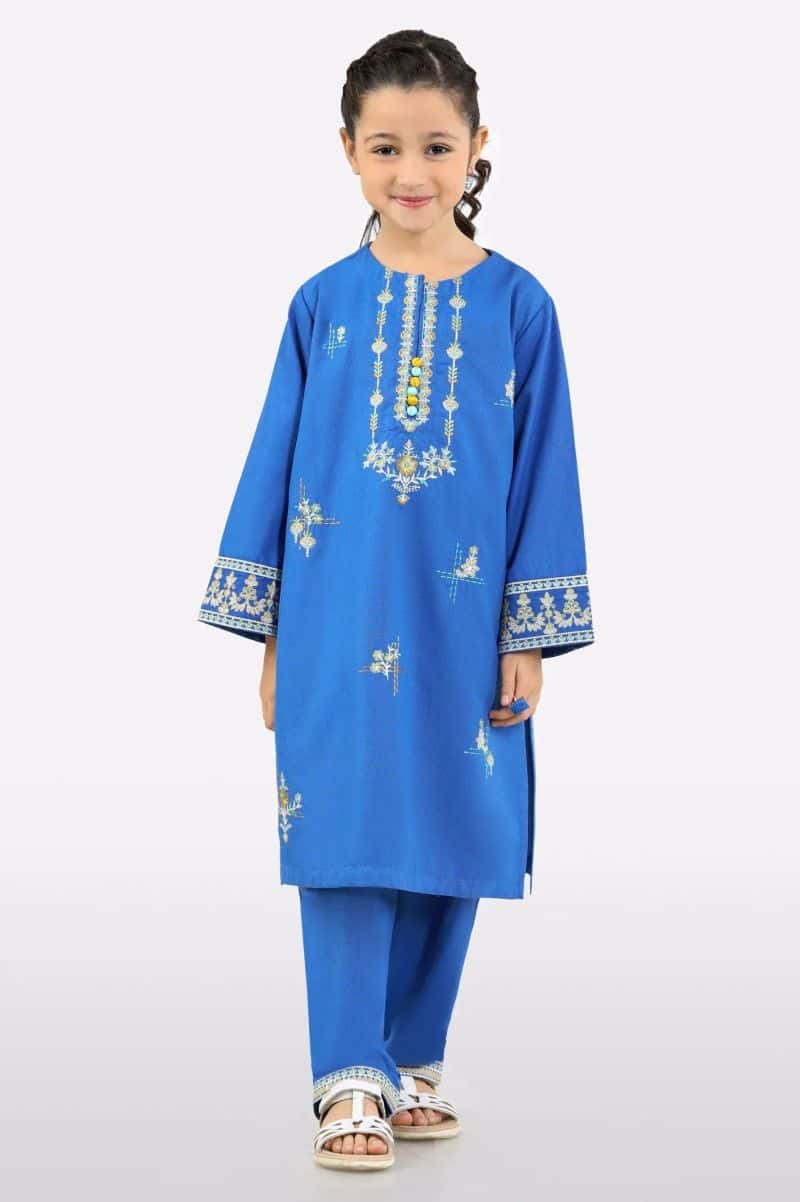 Blue Embroidered Girls 2PC - alternate view