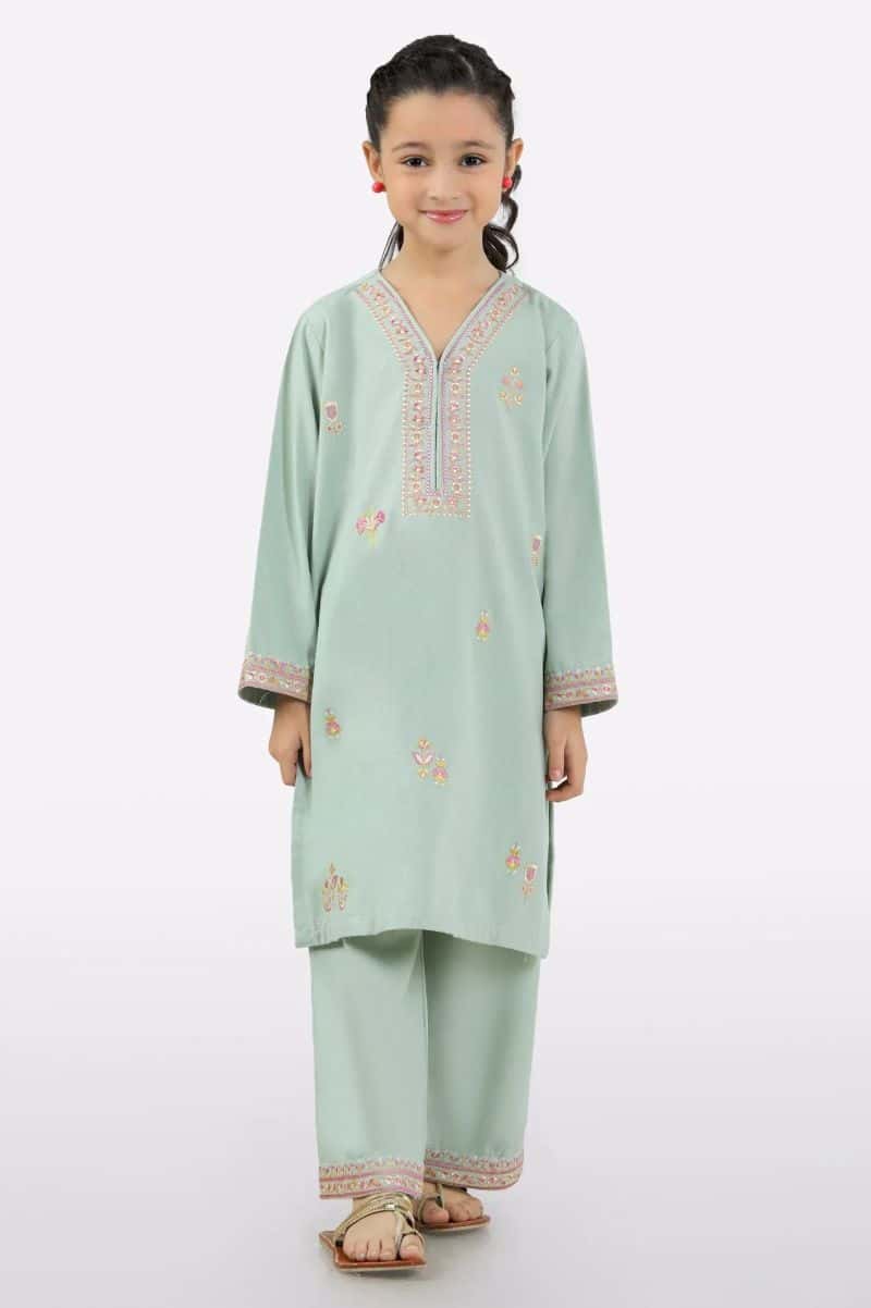Light Green Embroidered Girls 2PC - alternate view