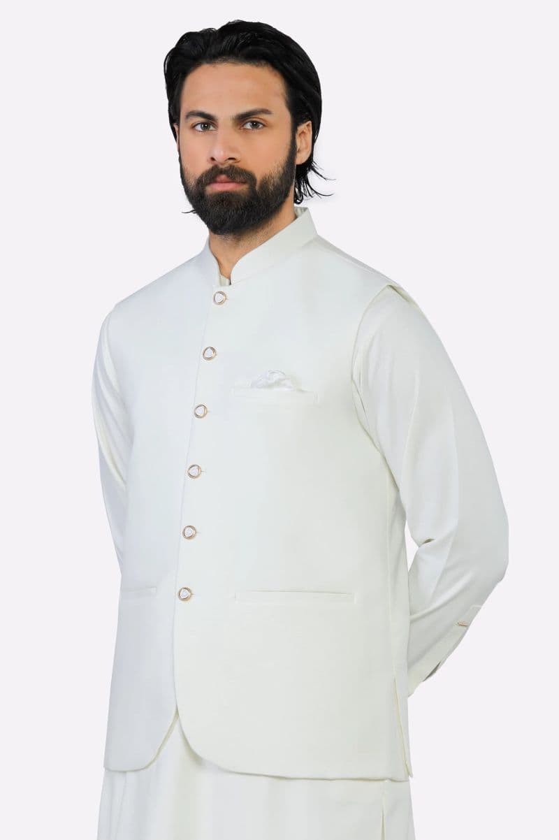 Cream Shalwar Kameez with Waistcoat thumbnail
