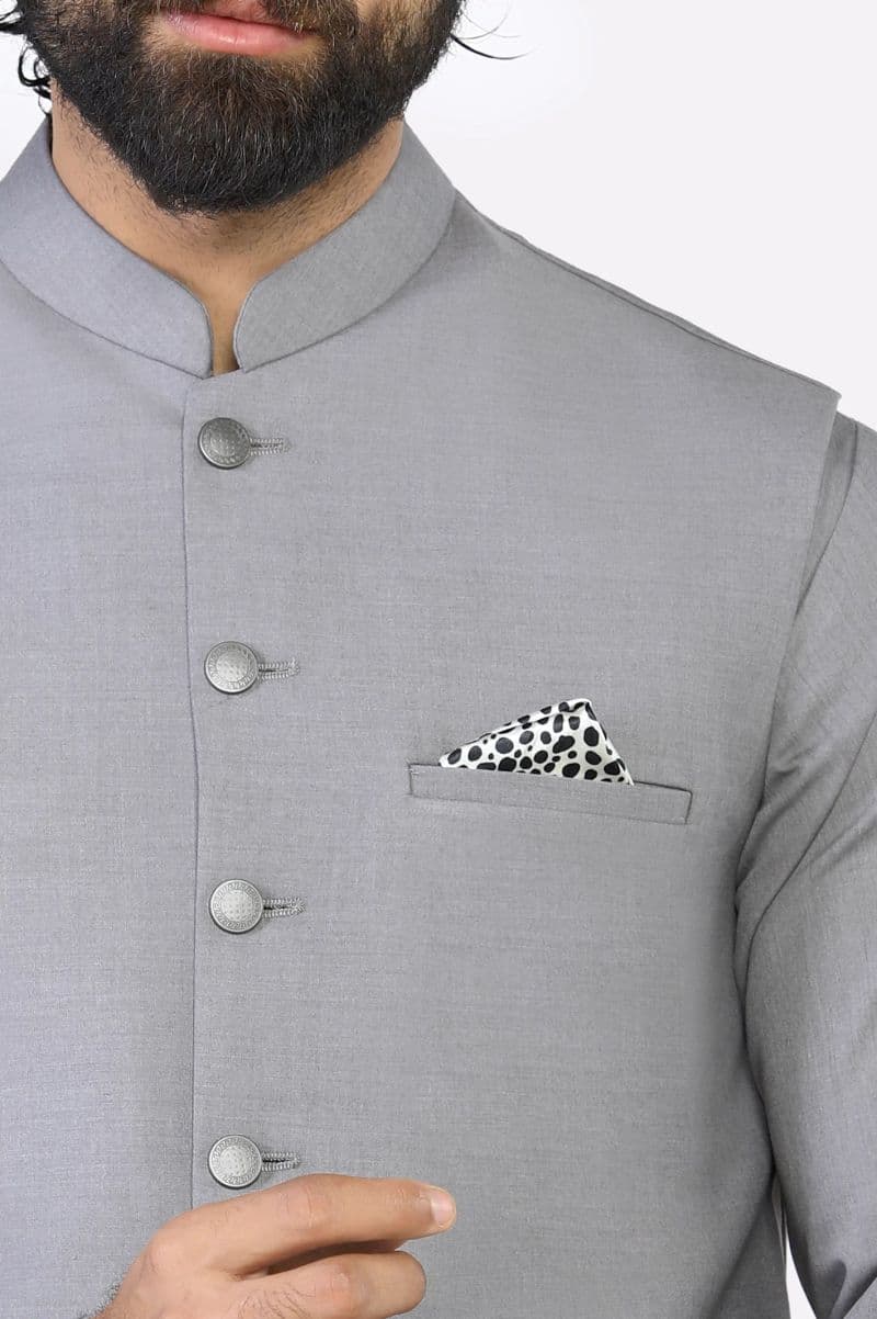 Light Grey Shalwar Kameez with Waistcoat thumbnail