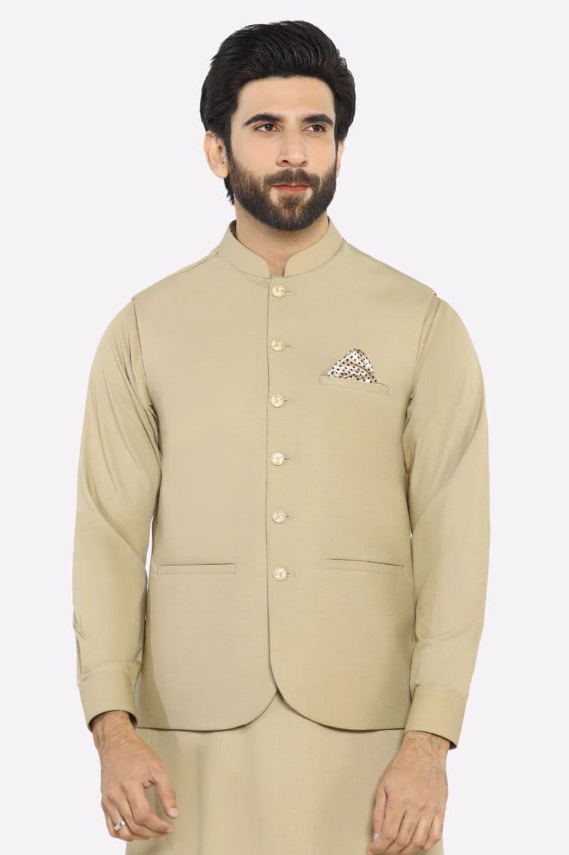 Khaki Shalwar Kameez with Waistcoat thumbnail