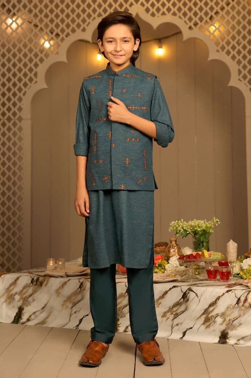Blue Boys Kurta Pajama With Waistcoat thumbnail