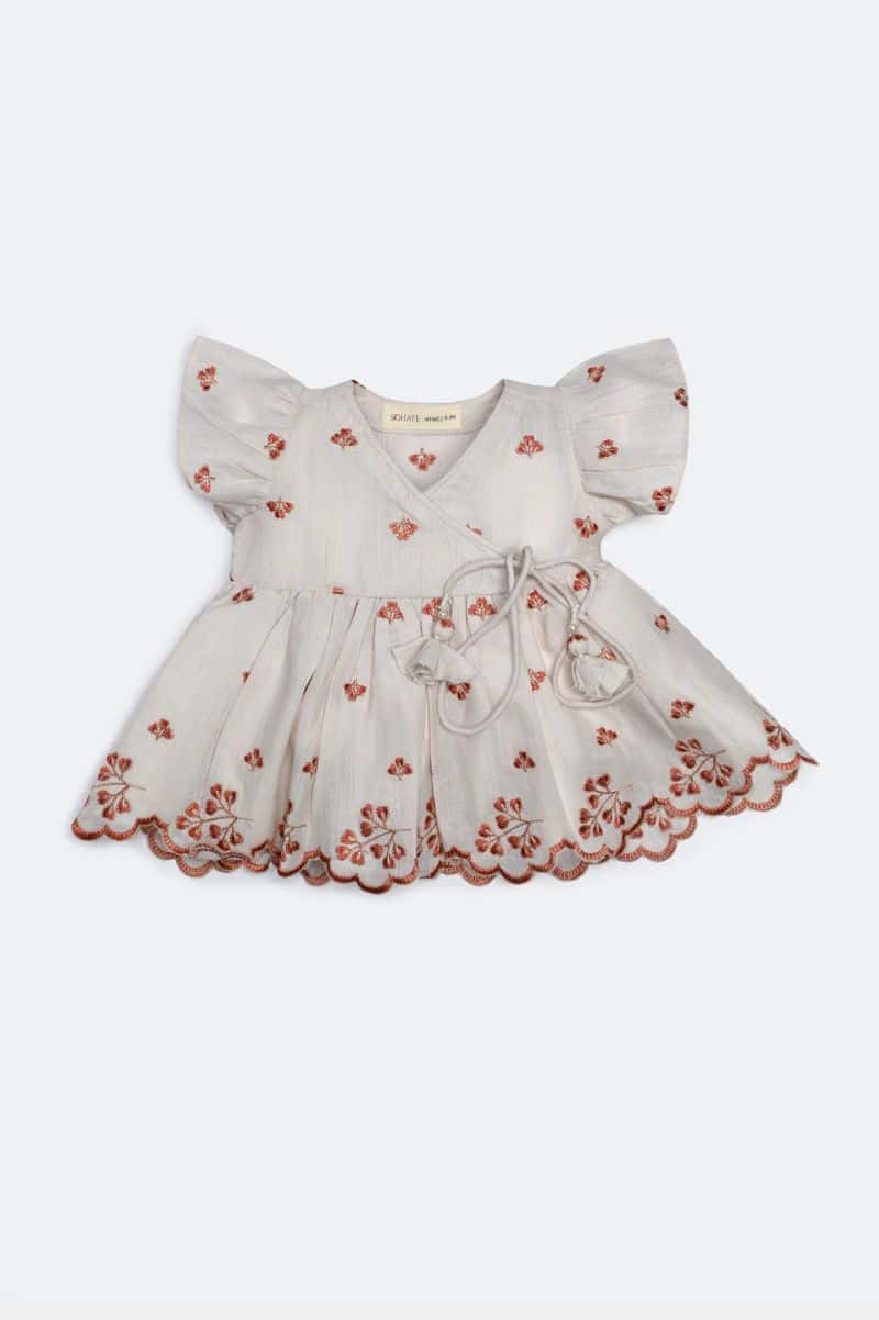 Beige Embroidered Infant Frock
