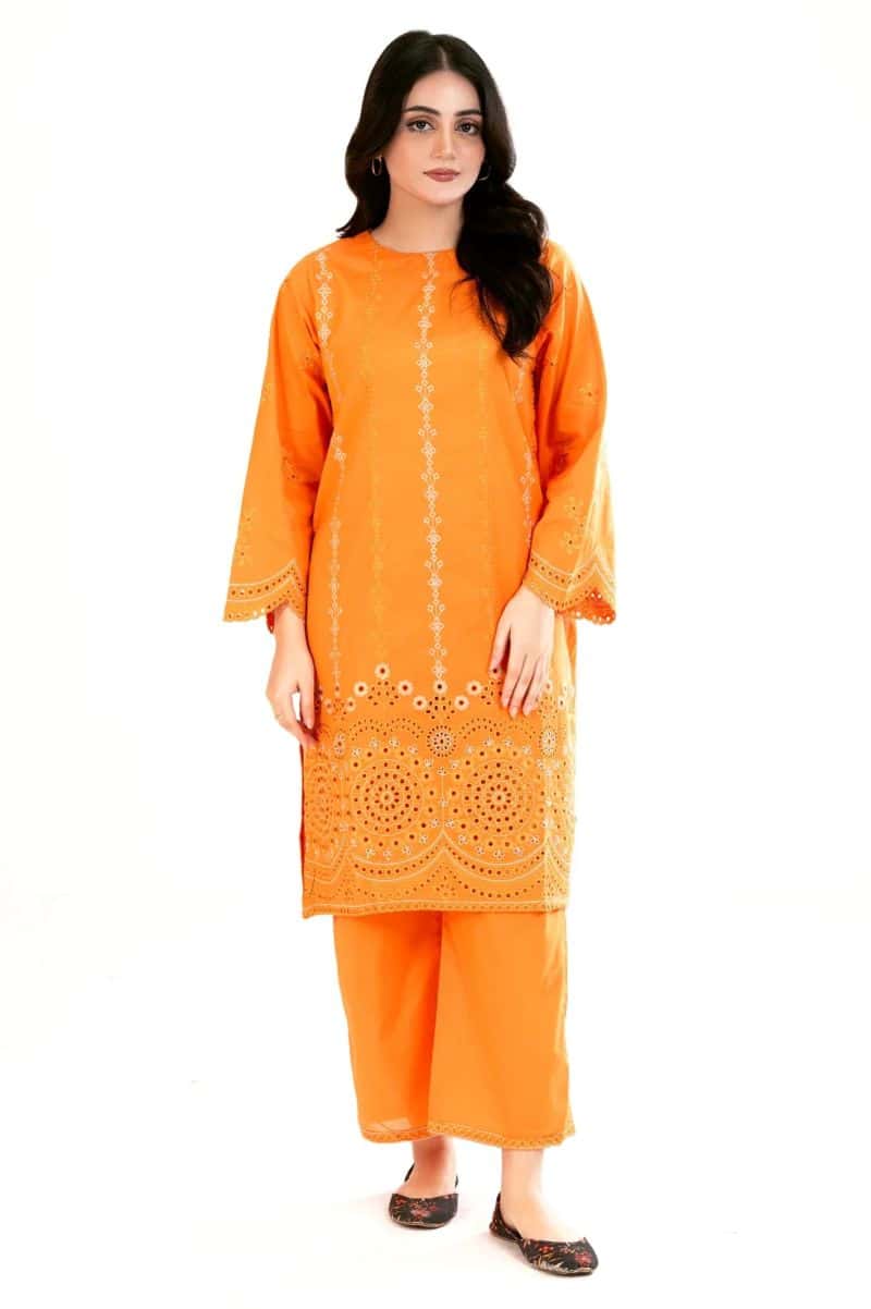 Orange 2PC Embroidered Suit