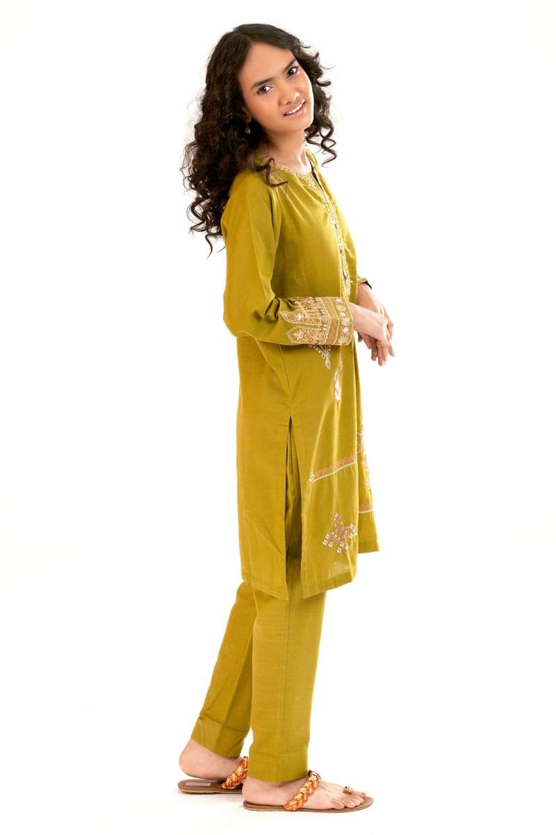 Embroidered Khaddar-Olive Teens 2PC thumbnail
