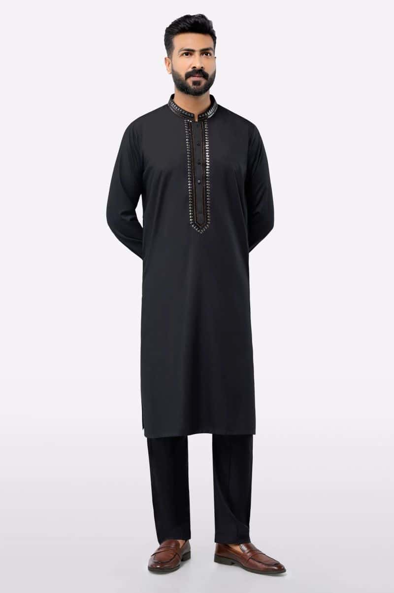 Black Wash & Wear Shalwar Kameez - alternate view