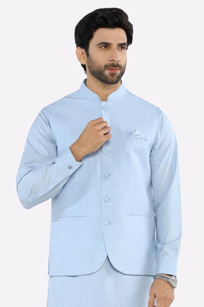 Sky Blue Shalwar Kameez with Waistcoat thumbnail
