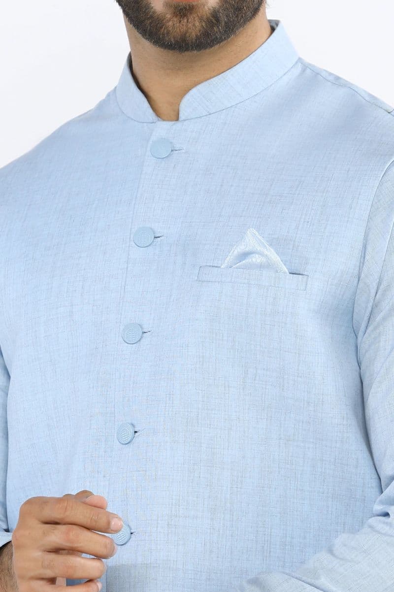 Sky Blue Shalwar Kameez with Waistcoat thumbnail