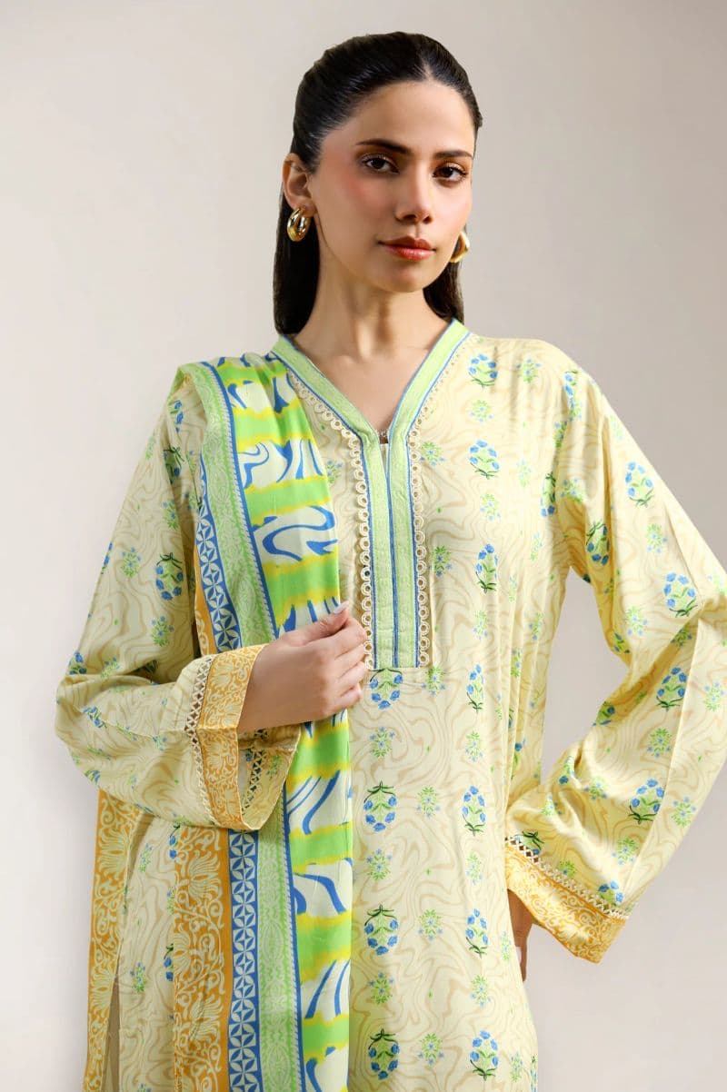 Cream Printed Kurti With Dupatta thumbnail