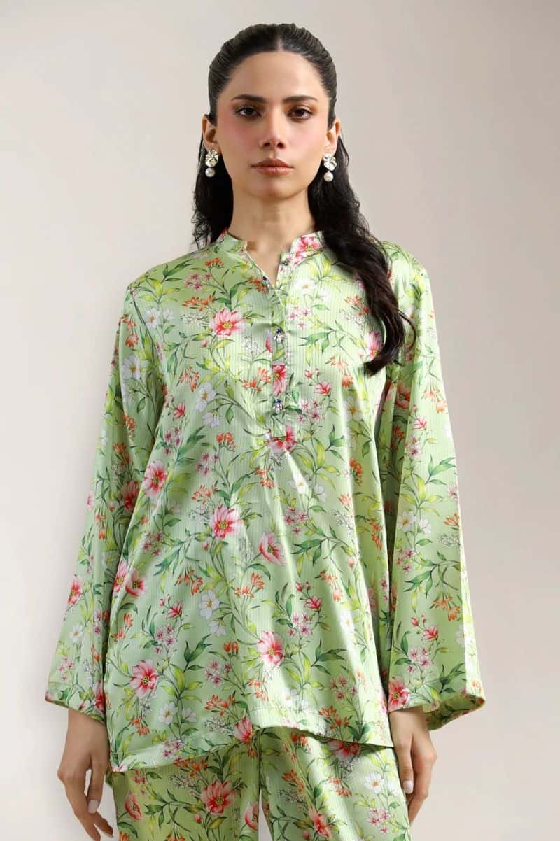 Printed Road Line Silk-Green 2PC - alternate view