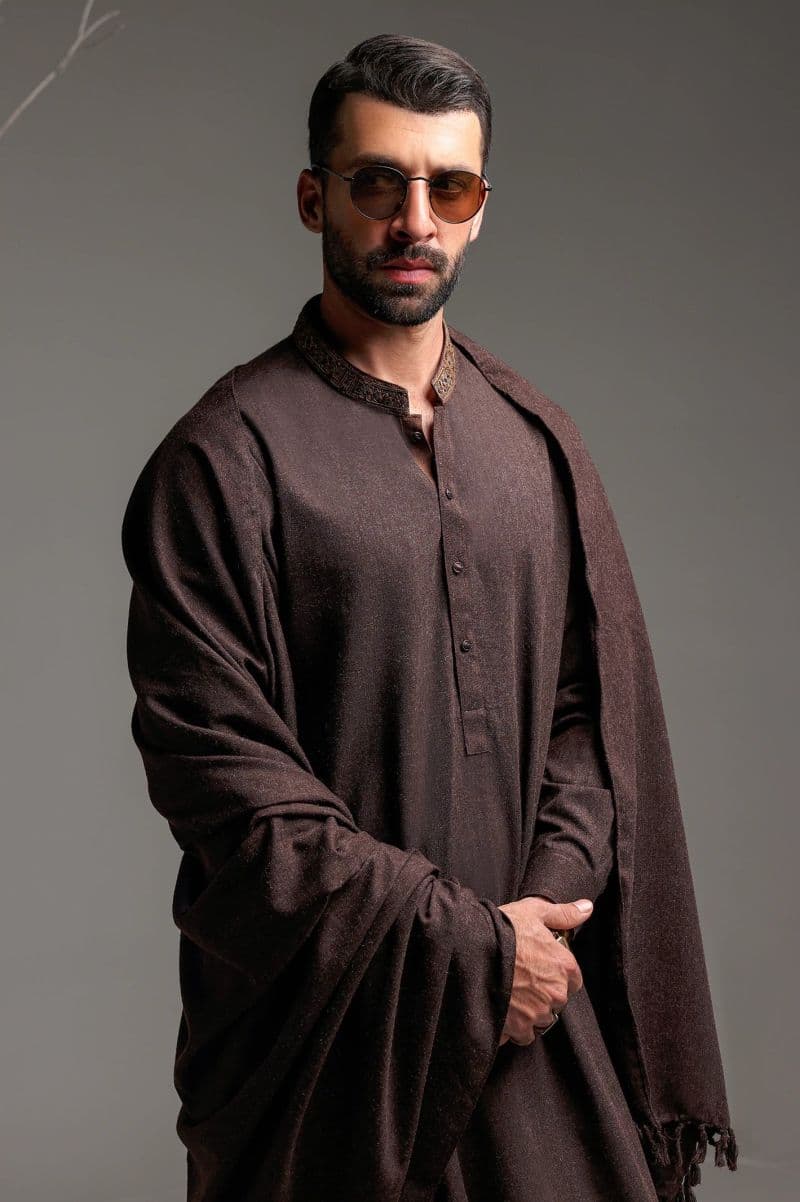 Dark Brown Shalwar Kameez with Shawl thumbnail