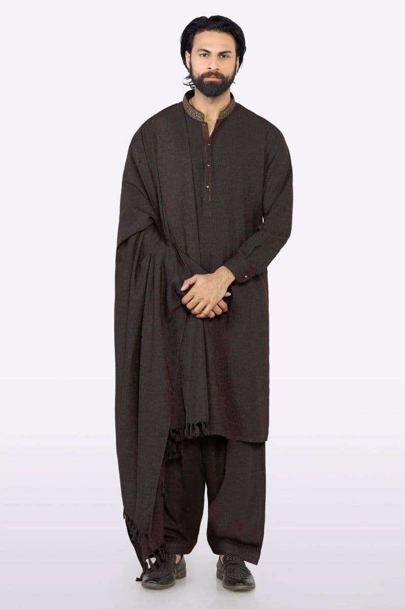 Dark Brown Shalwar Kameez with Shawl thumbnail