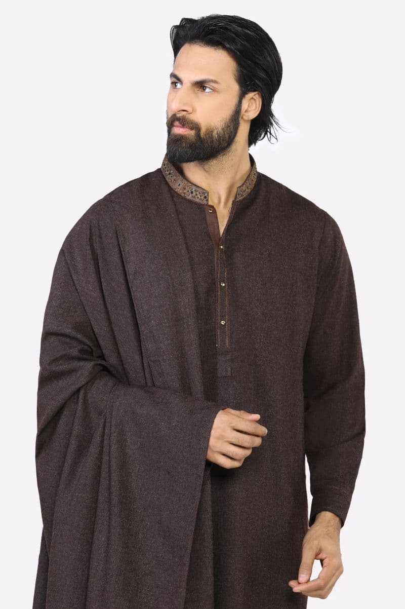 Dark Brown Shalwar Kameez with Shawl thumbnail