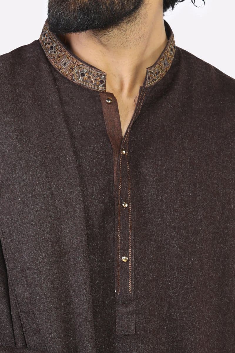 Dark Brown Shalwar Kameez with Shawl thumbnail