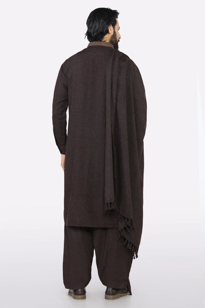 Dark Brown Shalwar Kameez with Shawl thumbnail