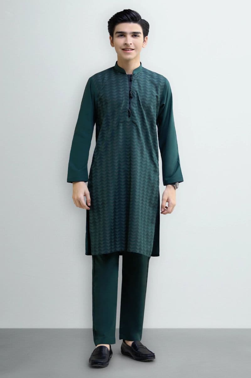 Bottle Green Teens Kurta Pajama thumbnail