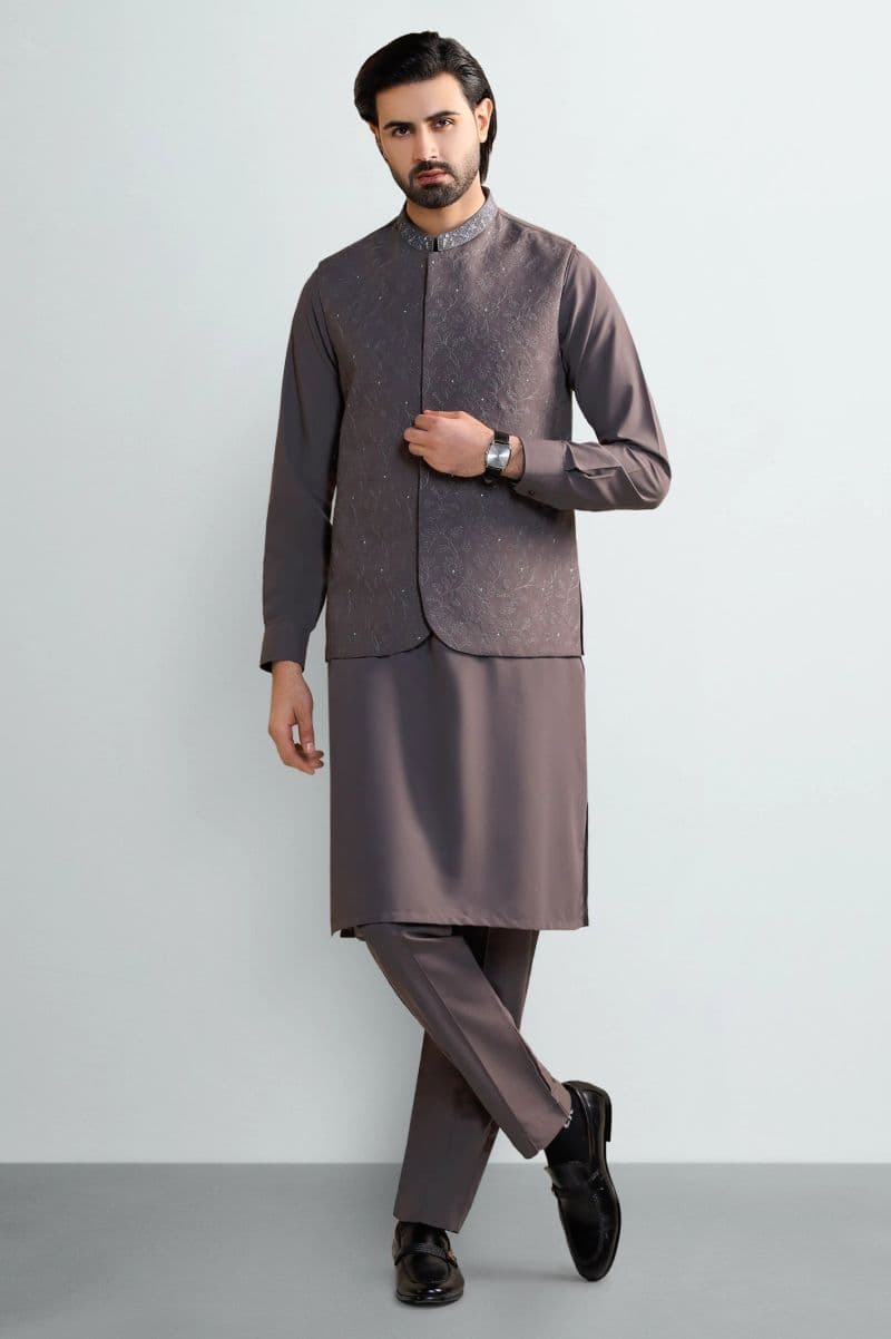 Grey Kurta Pajama with Waistcoat thumbnail