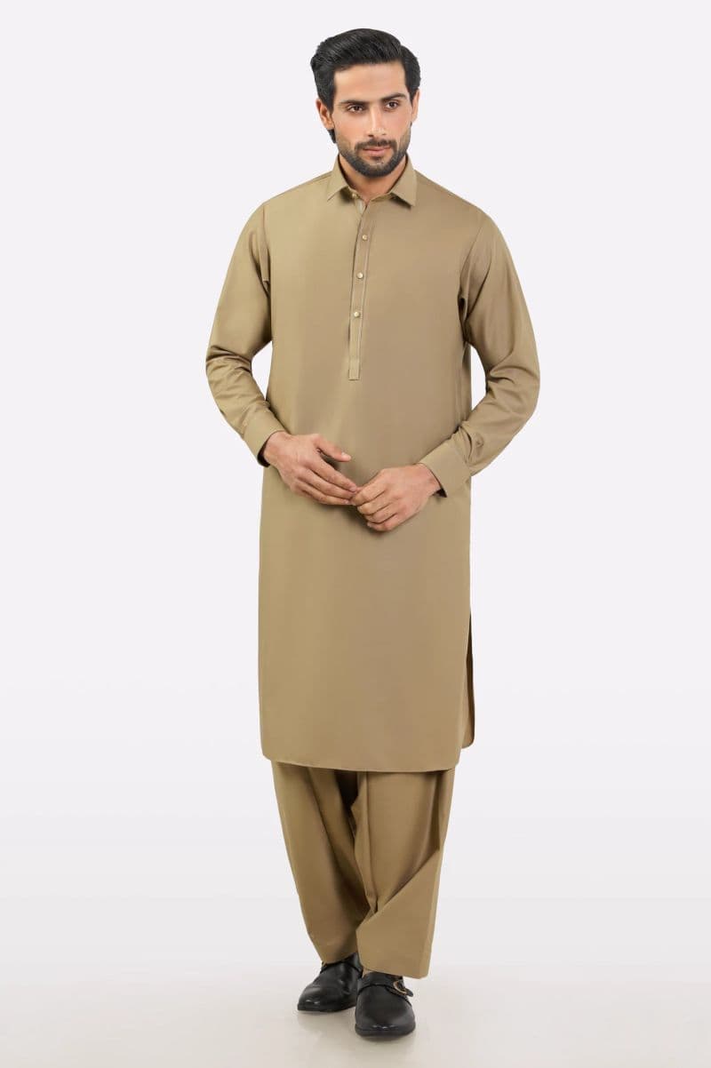 Khaki Wash & Wear Shalwar Kameez thumbnail