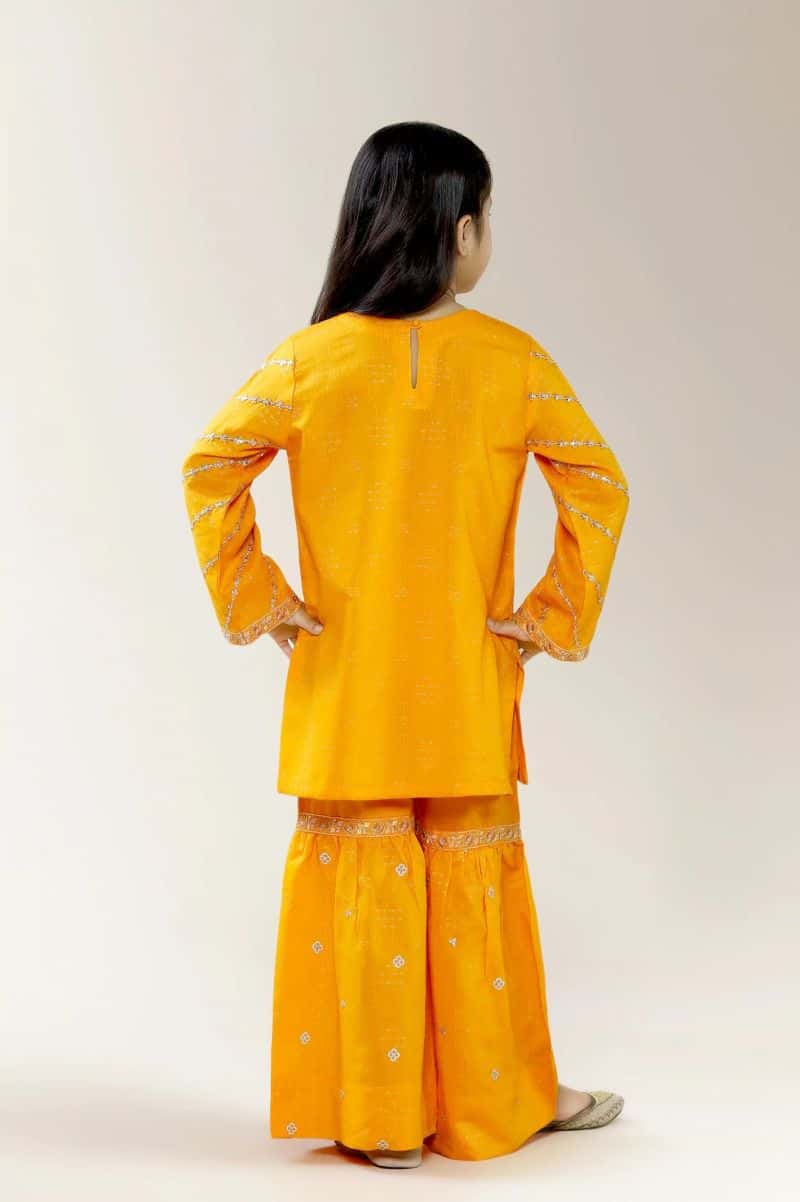 Embroidered Jacquard Yellow Girls 2PC - alternate view