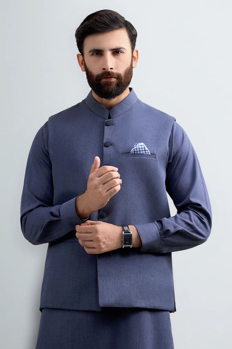 Dark Blue Shalwar Kameez with Waistcoat thumbnail