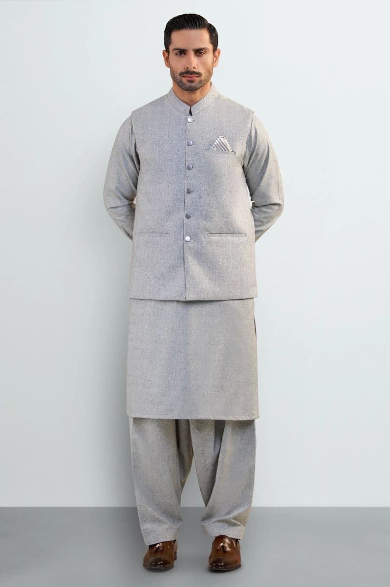 Light Green Shalwar Kameez with Waistcoat thumbnail