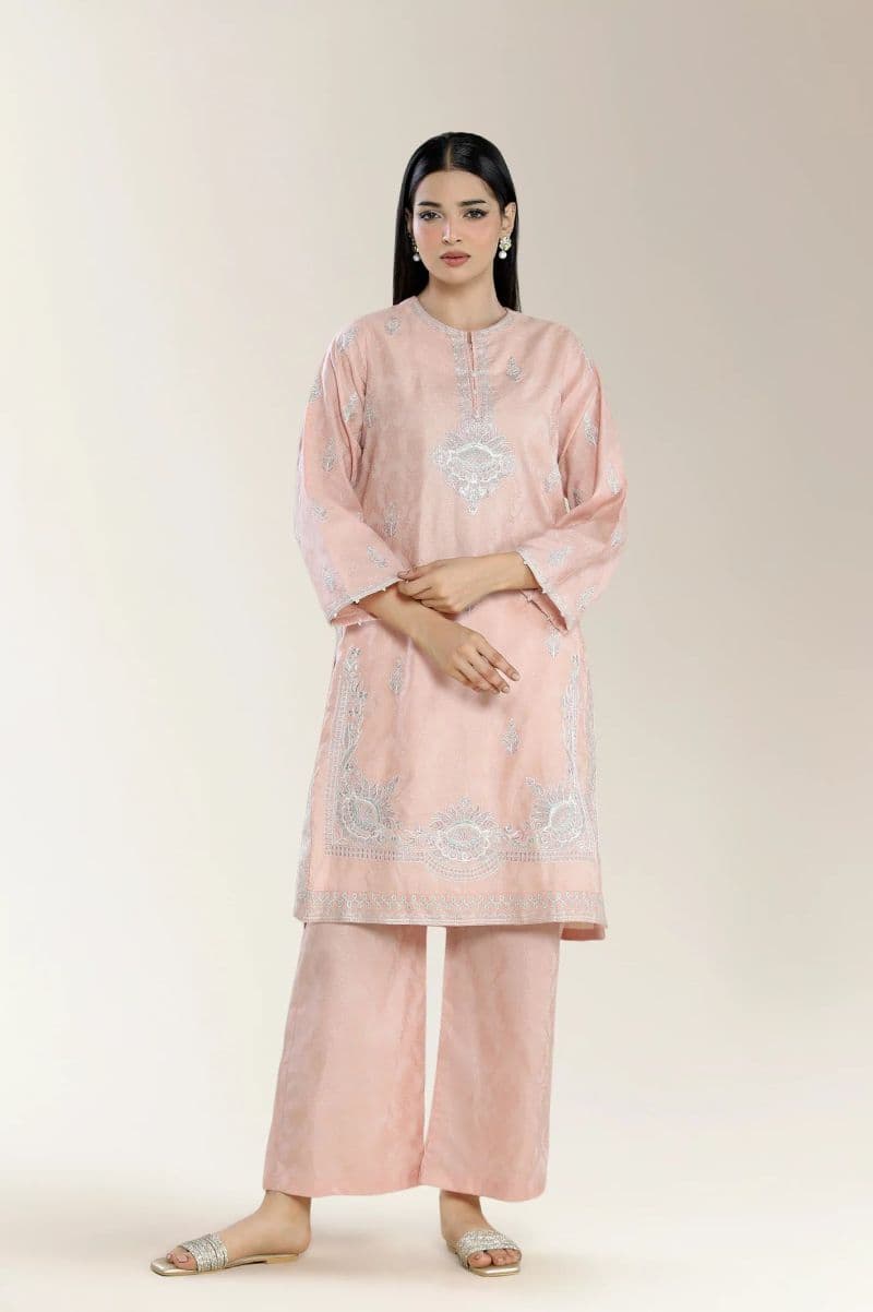 Embroidered Viscose Self Jacquard Peach 2Pc thumbnail