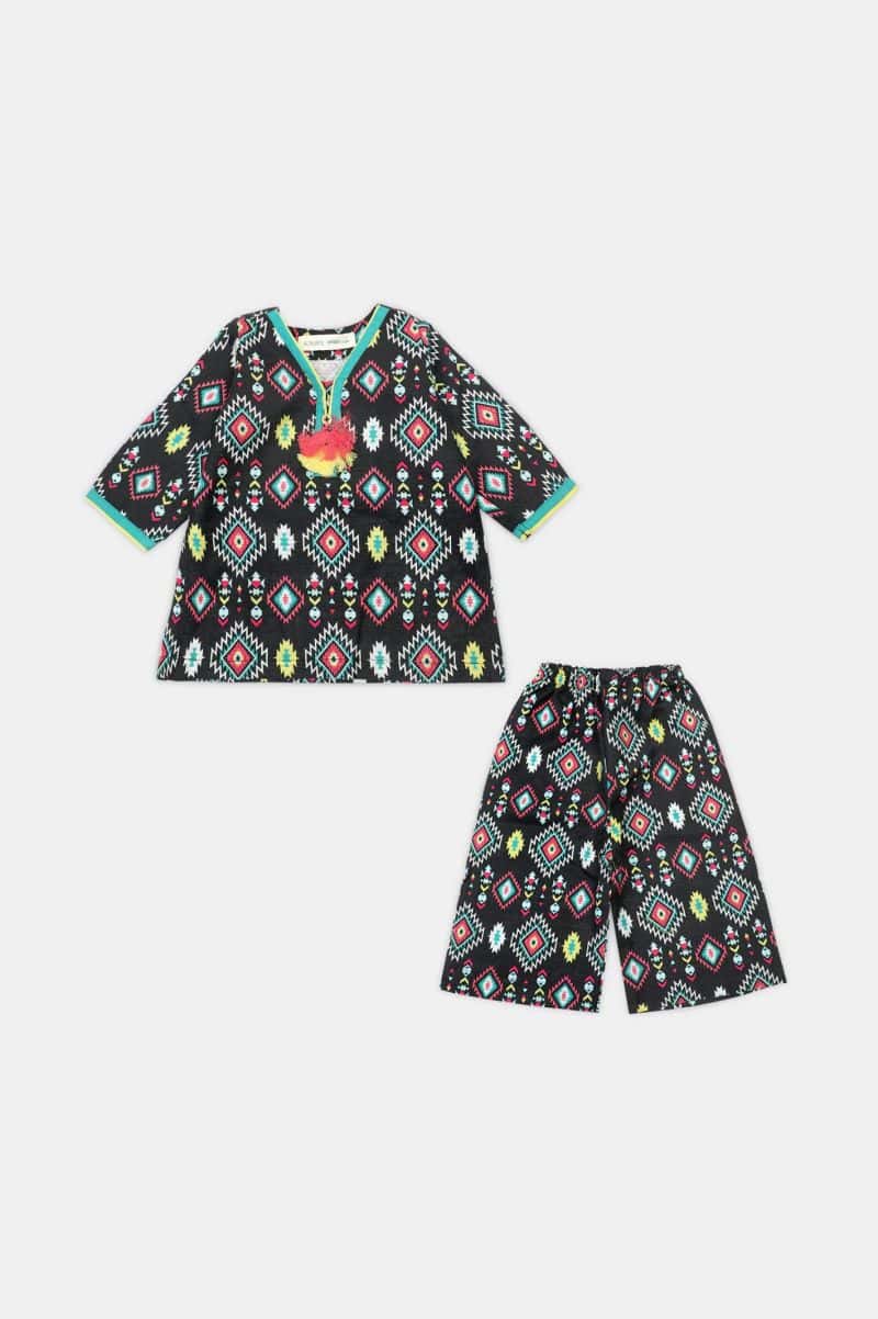 Printed Khaddar-Black Infant 2PC