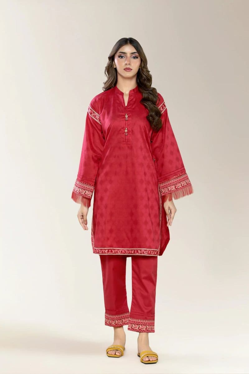 Embroidered Cotton Jacquard Red 2PC thumbnail